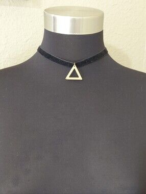 Gold Triangle Black Velvet Choker Necklace